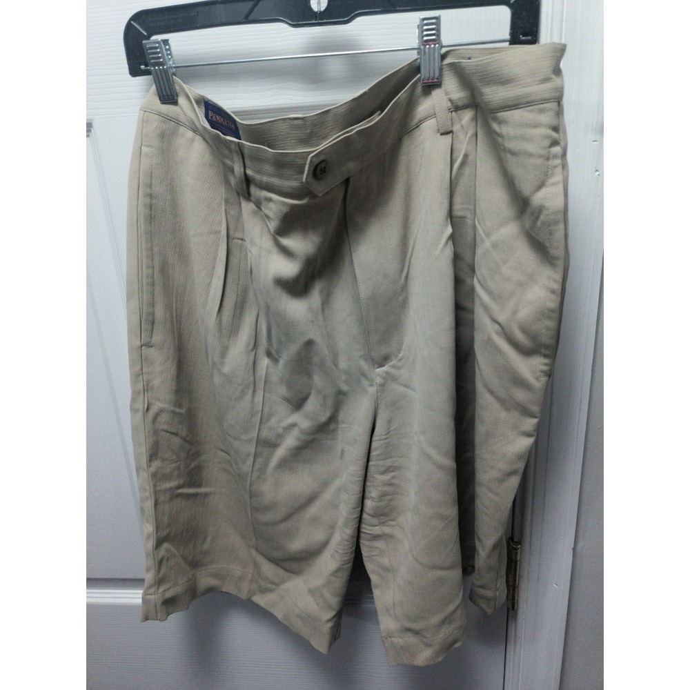 Pendleton Shorts Mens Size 36 Beige Bermuda Silk Herringbone Pleated 9' Inseam